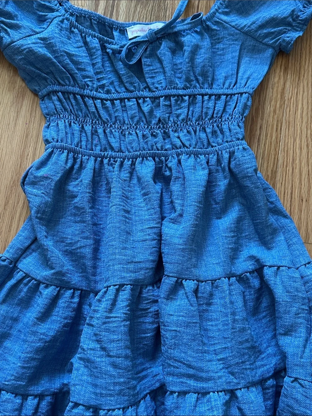 Girls Blue Tiered Smocked Waist Dress with Puff Sleeves
